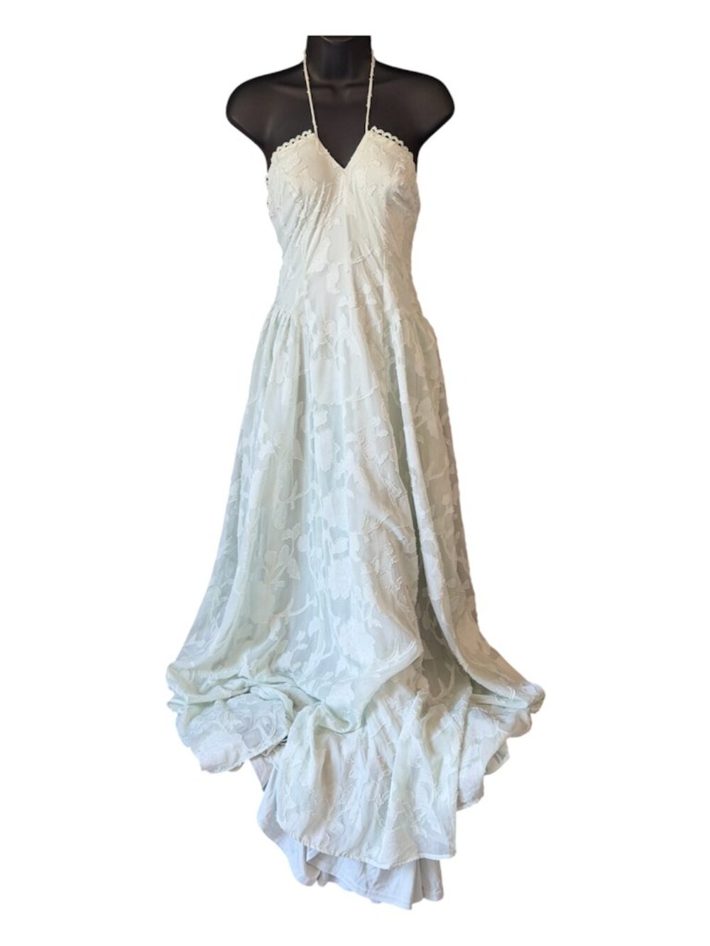 Lulus Sedona Lace Back Burnout Maxi Dress Halter Neck Floral Chiffon Gown NWT